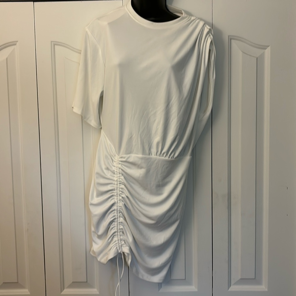 Zara One-Shoulder Ruched White Dress